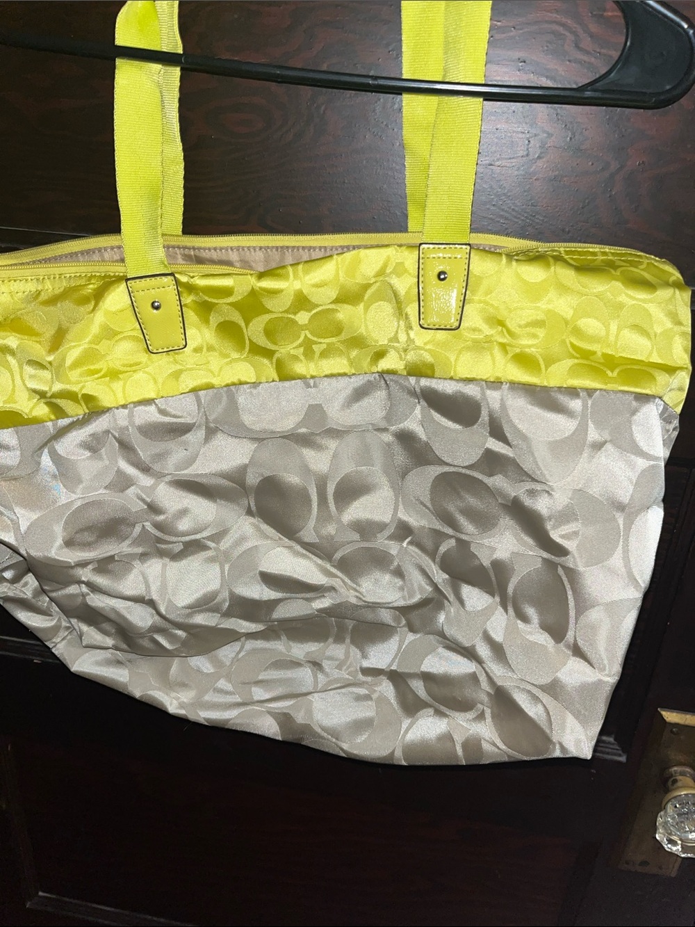 Coach Two-Tone Yellow and Ivory Signature Tote with Pink Hangtag - Picture 3 of 6